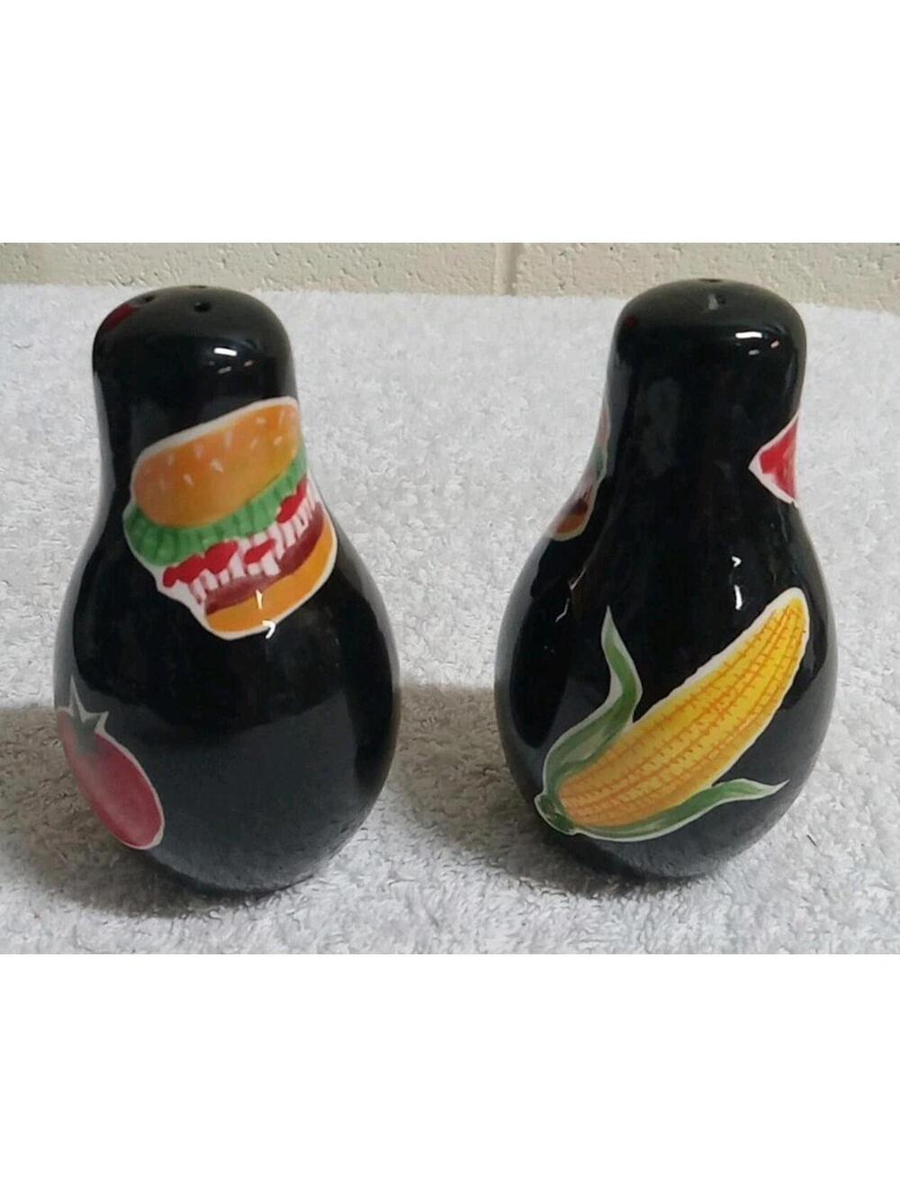 Festive Salt And Pepper Shaker, Foodie, BBQ, Graphic Design Hamburger, Corn,...